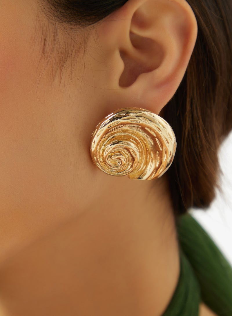 Ginger Chunky Asymmetical Gold Earrings - Image 4